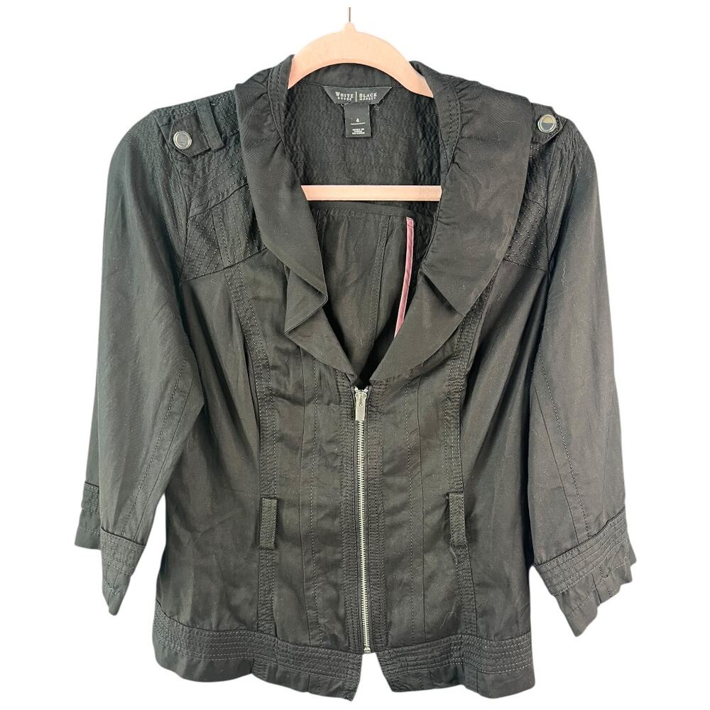 White House Black Market Utility Jacket Black Zip Front Lightweight size 4